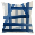 Blue geometric linen pillow cover with modern abstract hand-drawn grid pattern - 45x45cm