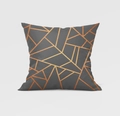Modern square dark grey throw pillow cover with golden geometric lines for home sofa - Drd158-10 / 18x18 Inch