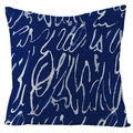 Navy blue geometric linen pillow cover with abstract white lines for home sofa decoration - 45x45cm