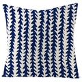 Square linen pillow cover featuring navy blue and white wave geometric patterns - Blue And White Wave Stripe Style (YMD27-7) / 45x45cm