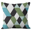 Fodera per cuscino nordica con motivo geometrico a rombi verde scuro per il divano - Pelle di Pesca a Lato Singolo / Patchwork Rombi Verde Scuro/Blu/Nero/Bianco