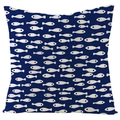Navy blue linen throw pillow cover with white fish pattern in minimalist modern style - Navy Blue Fish Pattern Style (YMD27-8) / 45x45cm