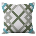 Modern Nordic square throw pillow cover featuring green and grey geometric lattice pattern - Dark Green/Gray/Light Blue Overlapping Grid