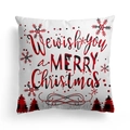 Weiße Weihnachtskissenhülle mit Merry Christmas Schriftzug und rotem Karo-Muster - Weihnachtsbaum Silhouette Text Stil (DRD214-3)