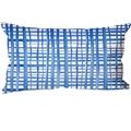 Blue watercolor plaid linen throw pillow cover with geometric hand-painted patterns - Rectangular Watercolor Plaid Style (YMD27-10) / 30x50cm
