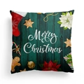 Funda de cojín navideño con texto Merry Christmas sobre fondo de madera verde oscuro - Cuadrado