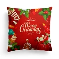 Detail of red Christmas pillowcase featuring festive hand-drawn Merry Christmas patterns - Red Illustration Gift Bag (DRD303-16) / 18x18 Inch