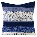 Blue geometric linen pillow cover featuring navy dot patterns on a beige background - Irregular Dot Stripe Style (YMD27-11) / 45x45cm