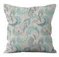 Housse de coussin carrée en lin avec motif floral paisley bleu sur tissu beige - Motif Paisley Bleu Vintage (YMD19-12)