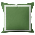Nordic minimalist emerald green square cushion cover with white geometric line frame - Dark Green/White Border