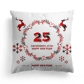 Close-up of white Christmas pillowcase with red plaid reindeer and holiday greetings - December 25th Calendar Style (DRD214-6)