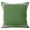 Nordic dark green square cushion cover with classic white Greek key geometric pattern - Green/White Greek Key Border