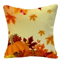 Autumn maple leaf and pumpkin linen pillow cover for Thanksgiving home sofa decoration - 45cmx45cm / Beige Pumpkin Maple Style (YMD54-2)