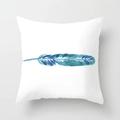 Teal watercolor feather print on white square cushion cover with minimalist modern style - Drd157-32 / 45x45 Peach Skin Velvet