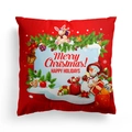 Detail of red Christmas pillowcase with snowman pattern and Merry Christmas text - Red Snowman Animal (DRD303-9) / 18x18 Inch