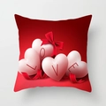 Housse de coussin rouge Saint-Valentin avec cœurs blancs 3D LOVE et nœud ruban - Style LOVE Cœur 3D Rouge (DRD307-1)
