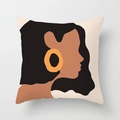 Minimalist Boho pillow cover featuring abstract female portrait art on beige fabric - Standard Size Without Core / Boho Minimalist Female Silhouette Style (CRD29-26)