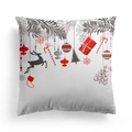 Federa natalizia con renna rossa e decorazioni festive su sfondo bianco puro - 45x45cm / Squisiti Elementi Natalizi Disegnati A Mano (DRD310-30)