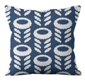 Federa in lino blu scuro con motivo geometrico floreale astratto bianco decorativo - Floreale Astratto Blu Notte Bianco (YMD21-1)