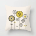 Square beige pillow cover with yellow and gray floral patterns in Nordic style - Nordic Abstract Floral (DRD309-16) / 18x18 Inch