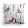 Dettaglio federa natalizia quadrata con renna e motivi geometrici di alberi di Natale - 45x45cm / Albero Natale Geometrico Renna Sciarpa Rossa (DRD310-5)