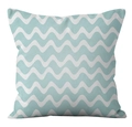 Housse de coussin carrée en lin avec motif vagues bleu clair et design moderne épuré - Rayures Ondulées Bleu Clair et Blanc (YMD19-18)