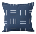 Federa quadrata in lino blu scuro con motivi geometrici a strisce bianche per divani - Strisce Alternate Blu Notte Bianco (YMD21-3)