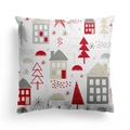 Dettaglio della federa natalizia quadrata con case e alberi in stile nordico moderno - 45x45cm / Casa Geometrica Nordica E Alberi (DRD310-8)
