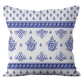 Fodera per cuscino decorativa con motivo geometrico blu porcellana in stile etnico su tela - Pelle di Pesca Stampa Singola Faccia / Floreale Simmetrico Bohémien (CRD23-2)