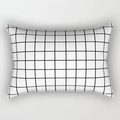 Modern black and white checkered geometric lumbar pillow cover with fabric texture - Cover Only / Fine B&W Grid (DRD227-17)