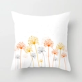 Detail of white square cushion cover with bright orange and yellow floral patterns - Orange Yellow Dandelion (DRD309-6) / 18x18 Inch