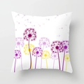 Detailed view of the dandelion art pattern on a white decorative throw pillow case - Purple Yellow Dandelion (DRD309-7) / 18x18 Inch