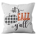 Quadratischer Herbst-Kissenbezug mit Kürbis-Karomuster und Fall-Schriftzug auf Weiß - Leinen / Herbst Plaid Kürbis (DRD172-7)