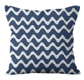 Navy blue and white wave pattern decorative linen pillow cover for home sofa - Navy White Chevron Waves (YMD21-6)