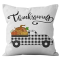 Thanksgiving Kissenbezug mit Kürbis-Truck-Karo-Muster, weißer quadratischer Kissenbezug - Leinen / Erntedankfest Plaid LKW (DRD172-8)