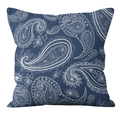 Bohemian paisley print cushion cover in navy blue fabric with white ethnic patterns - Navy White Paisley (YMD21-7)