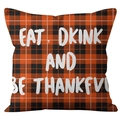 Thanksgiving Kissenbezug mit orange-schwarzem Karo und Eat Drink and Be Thankful Text - Leinen / Thanksgiving-Slogan (DRD172-9)
