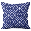 Navy blue geometric ikat throw pillow cover with white Moroccan tile pattern and weave texture - Ikat Bohemian (CRD23-6)