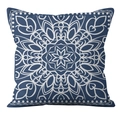 Square mandala cushion cover with navy blue fabric and white geometric pattern - Navy White Mandala (YMD21-8)