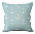 Housse de coussin en lin bleu avec motifs d'ancres blanches pour canapé - Imprimé d'Ancre Bleu Clair et Blanc (YMD19-23)