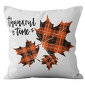 Weißer Thanksgiving-Kissenbezug mit Ahornblättern im Karomuster und thankful time Schrift - Leinen / Plaid Ahornblatt Slogan (DRD172-11)