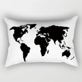 Modern minimalist white Lumbar pillow cover with black world map silhouette print - Cover Only / World Map (DRD227-27)
