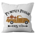 Square Thanksgiving pillow cover with vintage truck and pumpkin patch print on white canvas - Linen / Vintage Pumpkin Truck (DRD172-3)