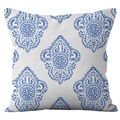 Square pillow cover with blue mandala tribal geometric patterns on white fabric - Tribal Mandala (CRD23-9)
