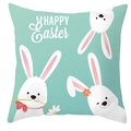 Housse de coussin lapin de Pâques vert menthe avec trois lapins blancs et texte festif - 45x45 cm / Style Trois Lapins Vert Menthe (DRD372-28)