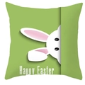Housse de coussin de Pâques verte avec lapin blanc mignon et texte Happy Easter - 45x45 cm / Style Lapin Qui Regarde Vert Herbe (DRD372-29)