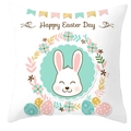 Housse de coussin lapin de Pâques carrée avec couronne florale et texte Happy Easter - 45x45 cm / Tête De Lapin Couronne Blanche Œufs (DRD372-39)