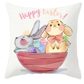 Housse de coussin de Pâques avec lapins aquarelle et œufs colorés sur blanc - 45x45 cm / Style Deux Lapins Dans Un Bol Aquarelle Blanc (DRD372-9)