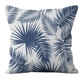 Linen throw pillow cover featuring deep blue palm leaf pattern on a white background - Ymd21-13 / 18x18 Inch