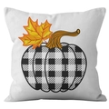 Thanksgiving pumpkin pillow case featuring black and white buffalo plaid pattern - Linen / Plaid Pumpkin Main (DRD172-5)